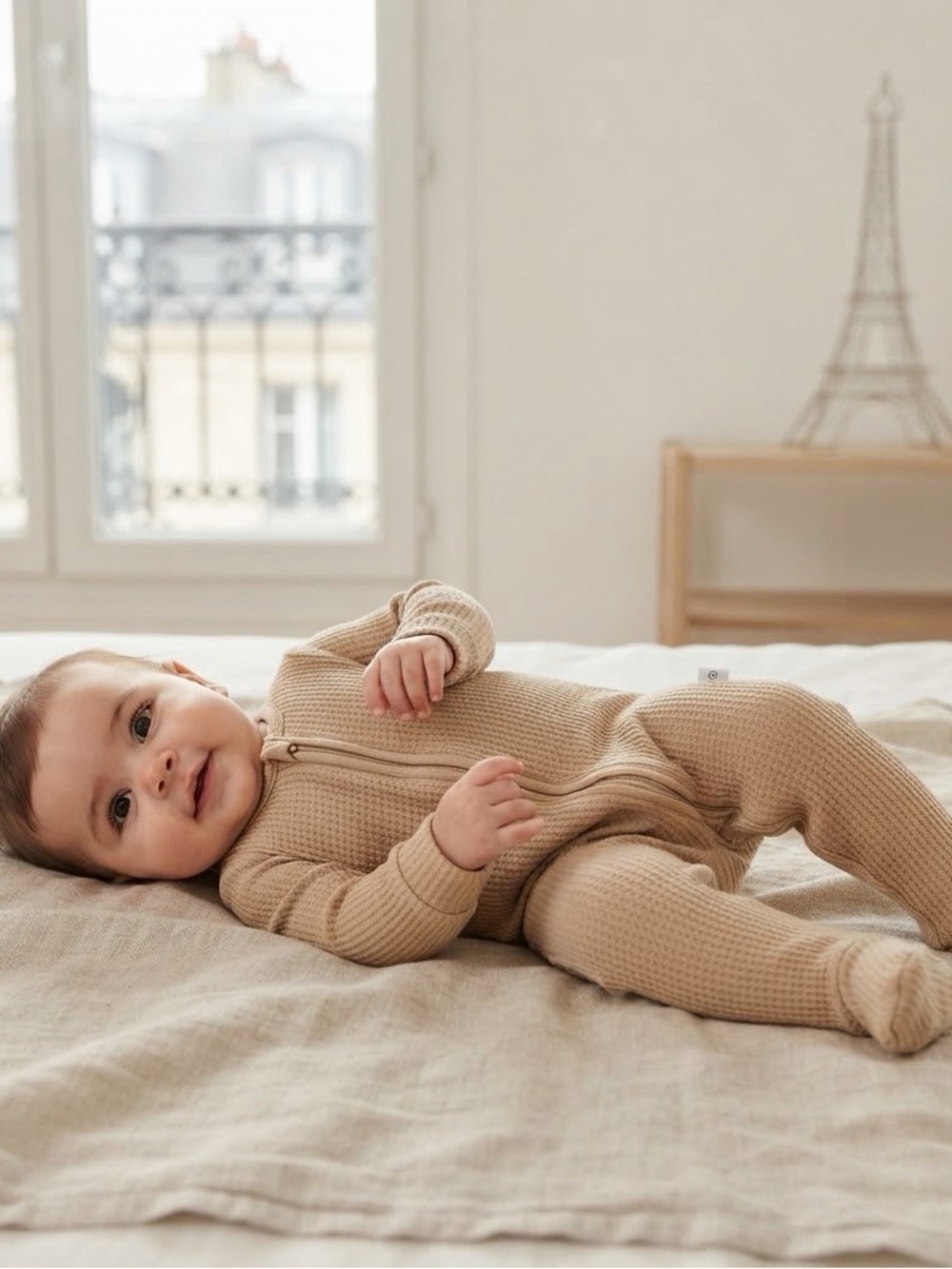 Mori Organic Cotton Tan Waffle Weaver 2 Way Zipper Footed Sleeper